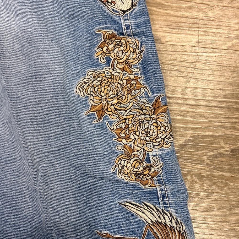 Zumiez Light Blue Straight Leg Jeans with Bird & Floral Embroidery - Picture 5 of 7